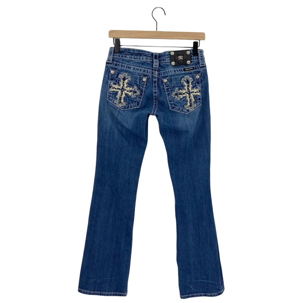 Miss Me Blue Boot Cut Jeans with Gold Embroidery